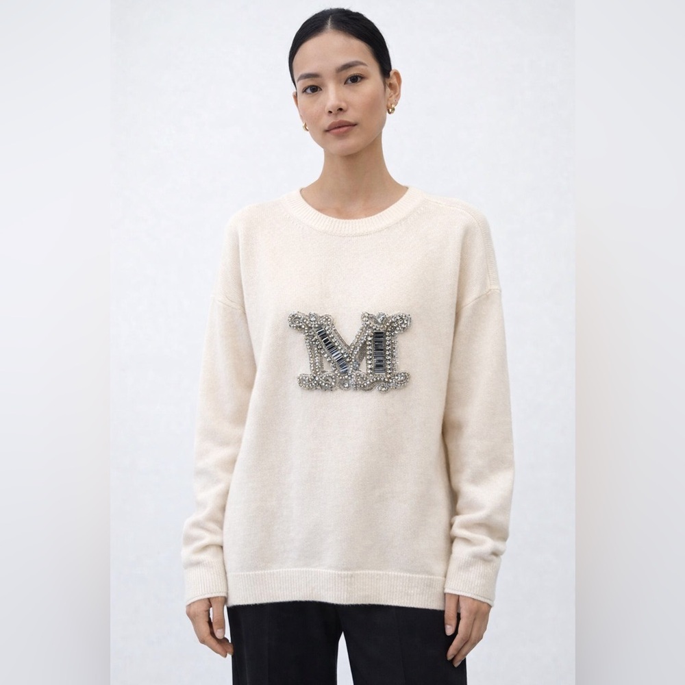 Max Mara Palato Long Sleeve Wool & Cashmere sweater, Ivory, OS